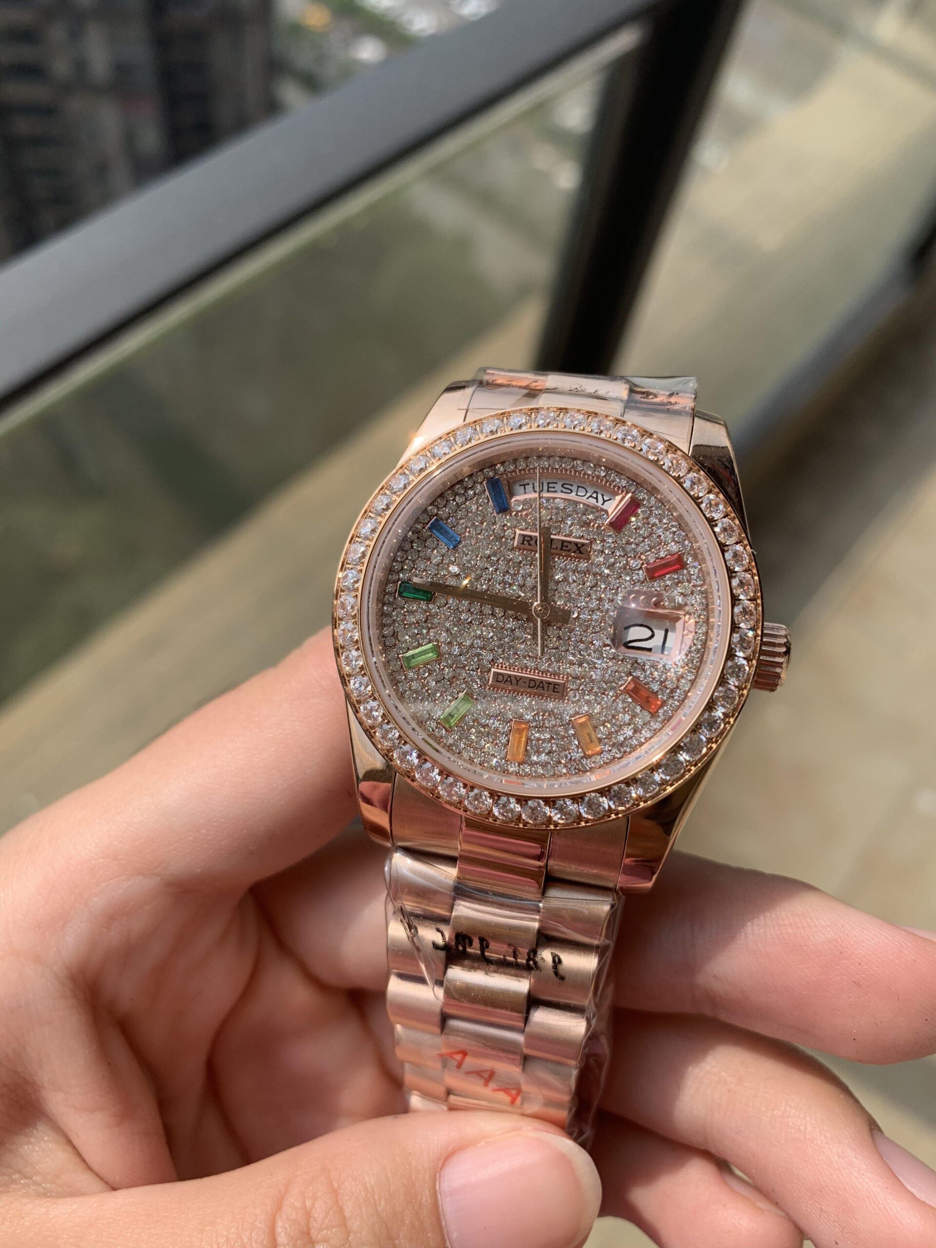 Iced Out Rolex Day Date 40 Rose Gold Super Clone Watches