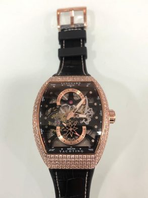 Iced out Franck Muller Vanguard Yachting Anchor Skeleton Rose Gold - Luxury dripstores