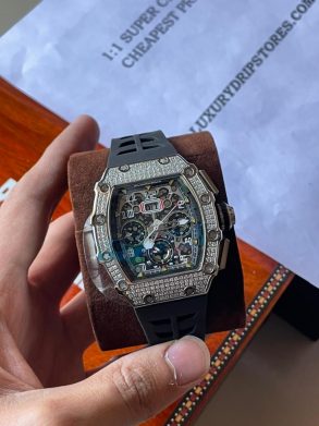 Iced out Richard Mille RM011-03 Titanium silver Replica