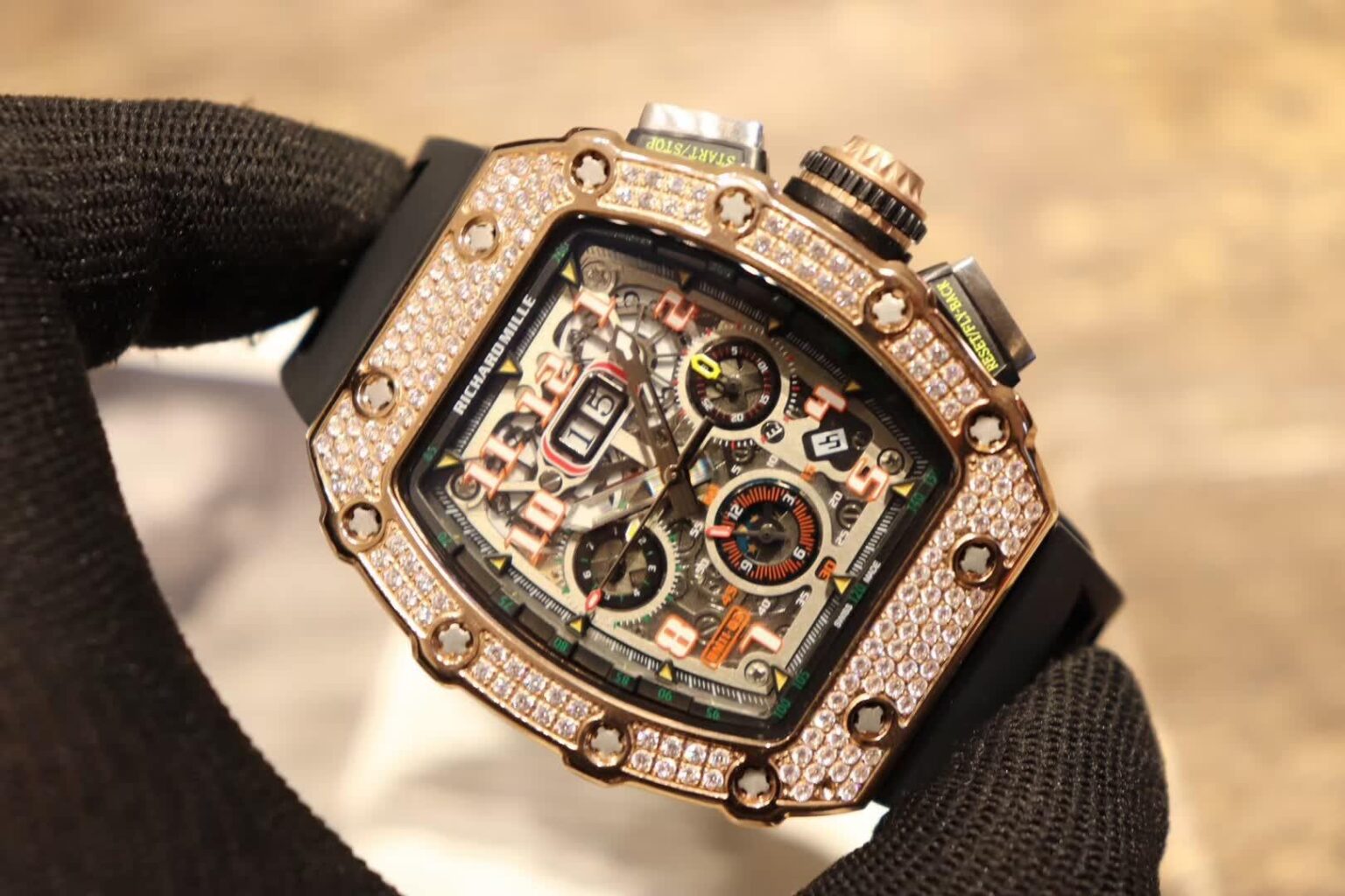 Best Richard Mille RM1103 Iced Replica Rose Gold Super Clone Watches