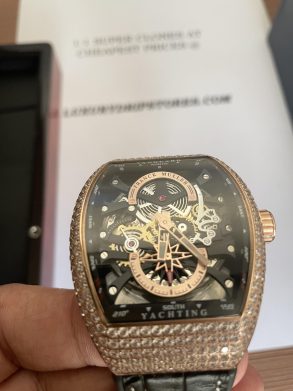 AAA replica Iced Franck Muller Vanguard Yachting Anchor Skeleton Rose Gold - Luxury dripstores