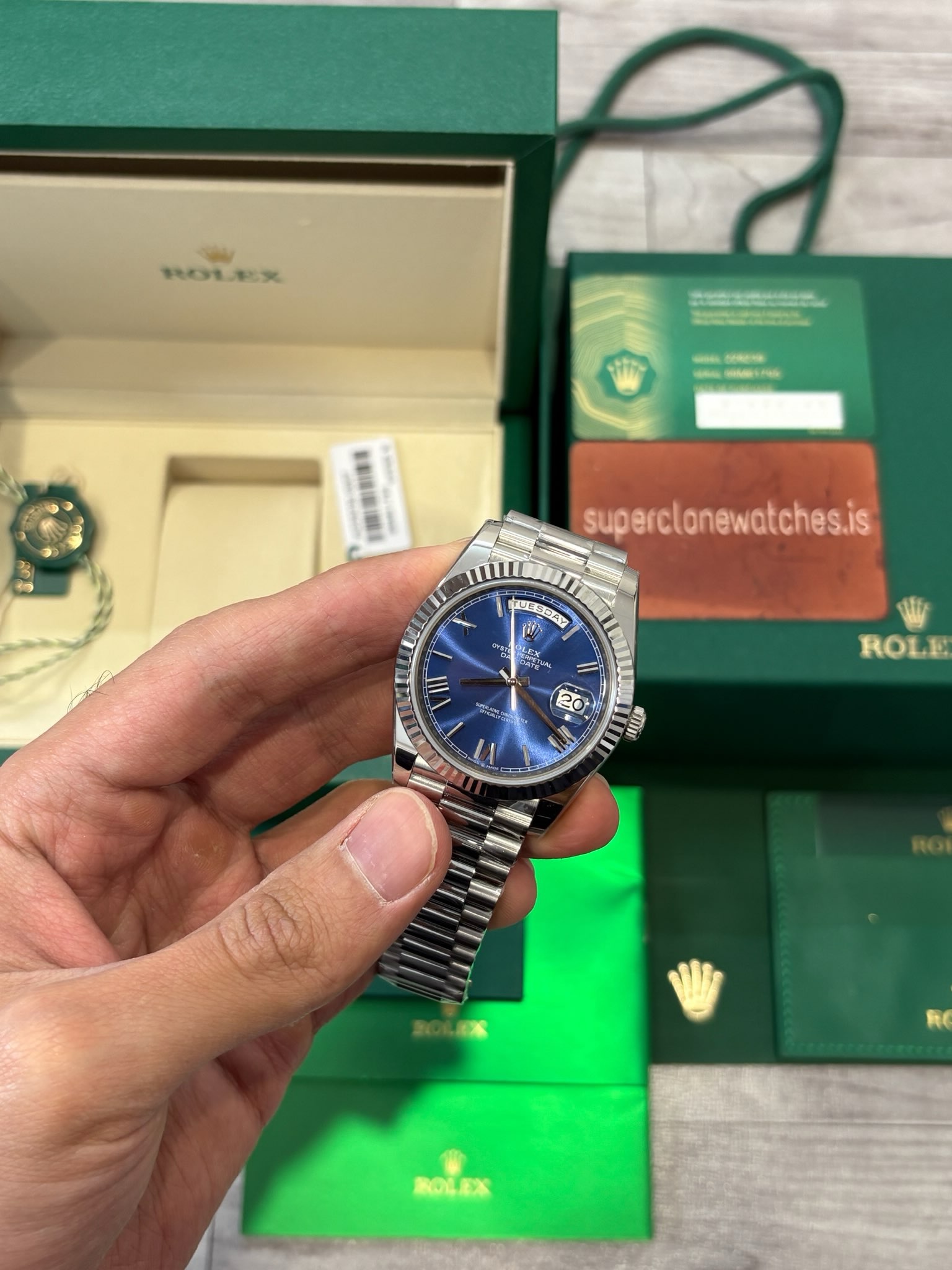 Rolex Day-Date Blue Face Swiss 3255 Clone movement Super Clone