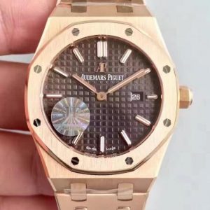 Best Swiss Clone movement Audemars Piguet ROyal Oak Rose GOld Replica With Brown FDial