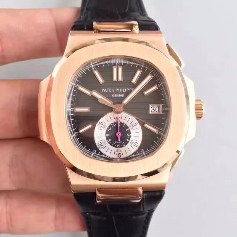 Replica Patek Philippe 5980 Chrono Black Leather • Super Clone Watches