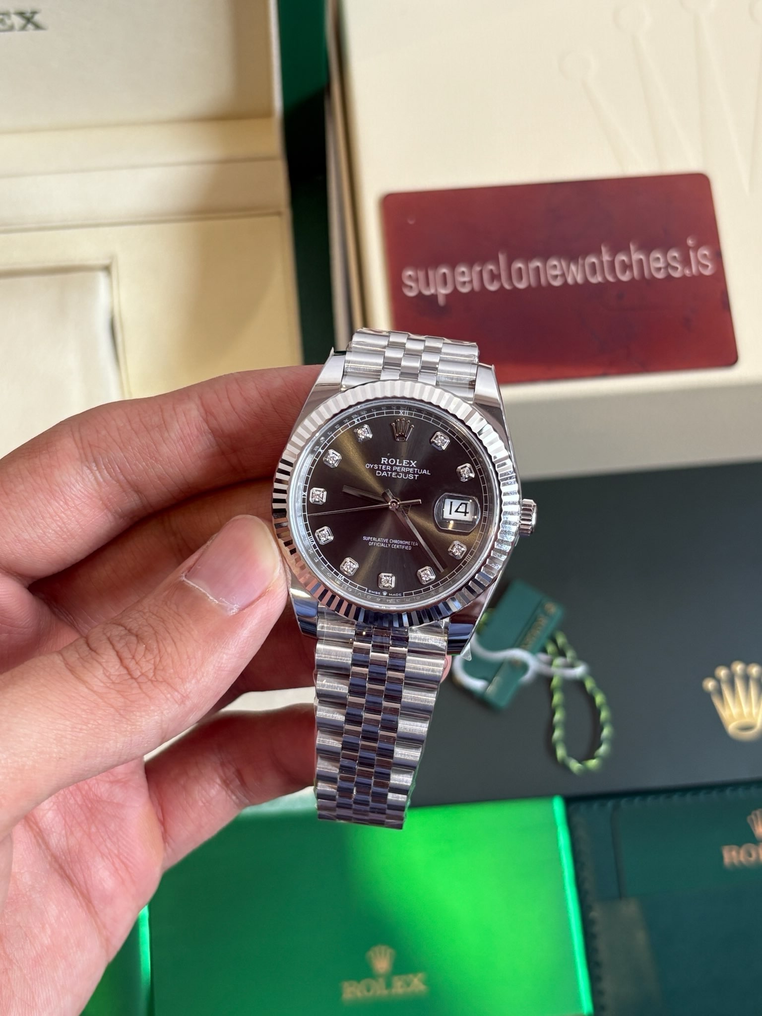 Rolex Datejust 41 Rhodium Grey Dial Diamond Hour Markers Super Fake