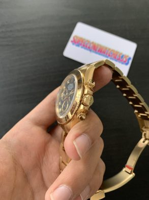 Rolex Daytona Yellow Gold Black Diamond Set Dial Ref11608 Clone 4130 Movement Super Fake Watch