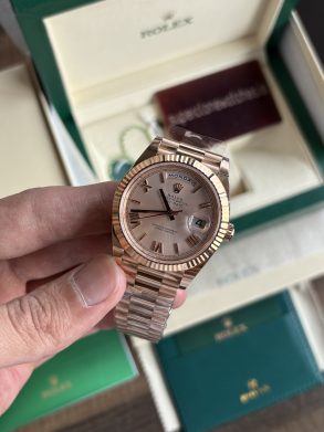 Clone Rolex Day Date 40 Rose Gold Sun Dust Dial