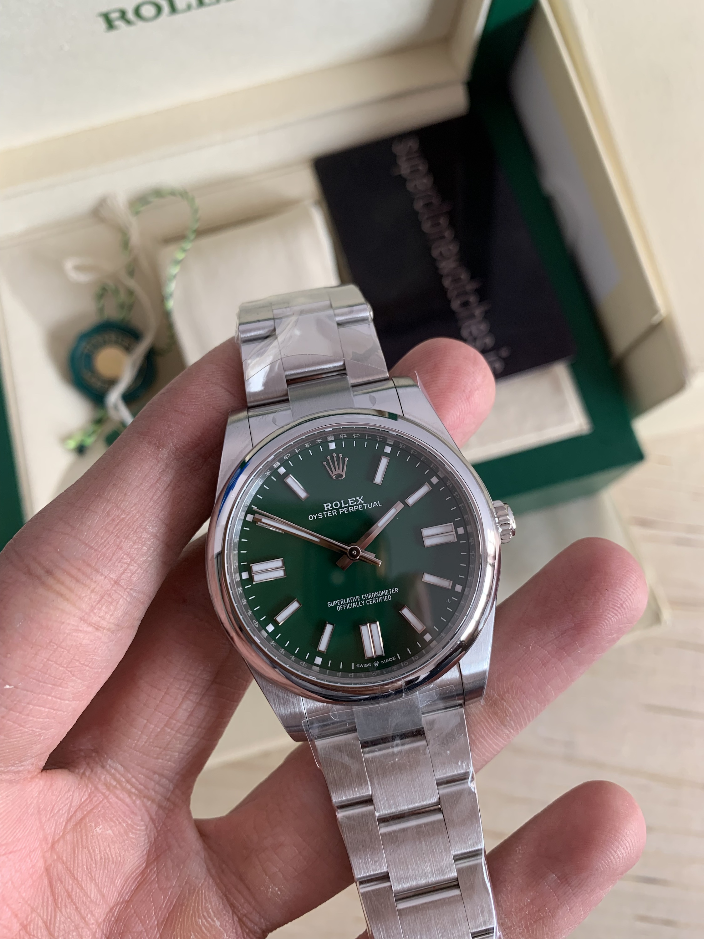 Fake Rolex Oyster Perpetual Green Dial Mm Movement