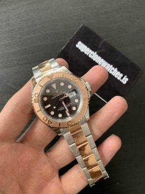 Clone Rolex Yacht Master Two-Tone Rose Gold Black Dial 3235 Movement