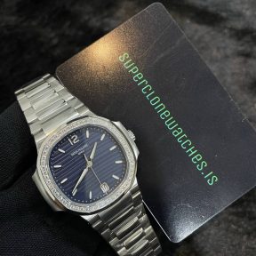 Patek Philippe Ladies Nautilus 7118/1200A Stainless Steel Blue Dial Diamond Hour Markers Super Clone