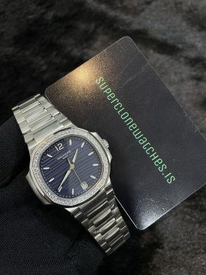 Patek Philippe Ladies Nautilus 7118/1200A Stainless Steel Blue Dial Diamond Hour Markers Super Clone