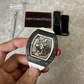 RM055 Black NTPT Carbon Fiber Case White Strap