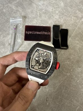 RM055 Black NTPT Carbon Fiber Case White Strap