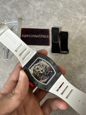 RM055 Black NTPT Carbon Fiber Case White Strap