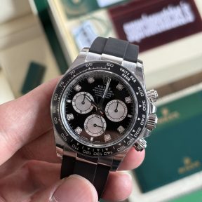 Rolex Daytona White Gold Oysterflex Black Dial Diamond Hour Markers 4131 Clone Movement