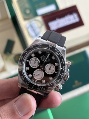 Rolex Daytona White Gold Oysterflex Black Dial Diamond Hour Markers 4131 Clone Movement