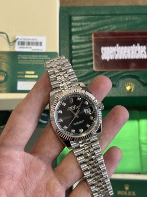 Super Clone Rolex Datejust 41 Black Dial Diamond hour Markers 3235 Movement