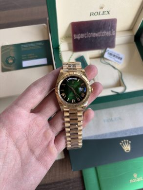 Super Replica Rolex Day Date Yellow Gold Green ombré dial 40mm Clone 3255 Movement Watch