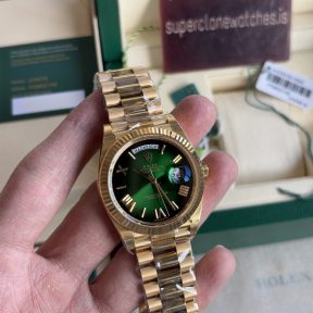 Super Replica Rolex Day Date Yellow Gold Green ombré dial 40mm Clone 3255 Movement Watch