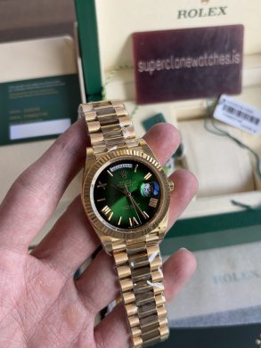 Super Replica Rolex Day Date Yellow Gold Green ombré dial 40mm Clone 3255 Movement Watch