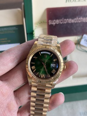 Super Replica Rolex Day Date Yellow Gold Green ombré dial 40mm Clone 3255 Movement Watch