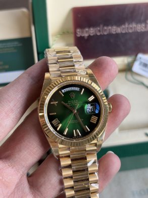 Super Replica Rolex Day Date Yellow Gold Green ombré dial 40mm Clone 3255 Movement Watch