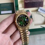 Super Replica Rolex Day Date Yellow Gold Green ombré dial 40mm Clone 3255 Movement Watch