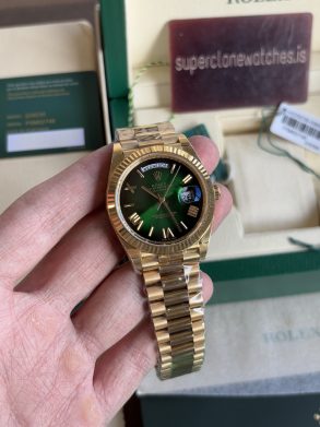 Super Replica Rolex Day Date Yellow Gold Green ombré dial 40mm Clone 3255 Movement Watch