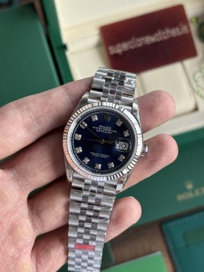 Rolex Datejust 36mm Blue Dial Diamond Hour Markers Super Fake With Clone 3235 Movement