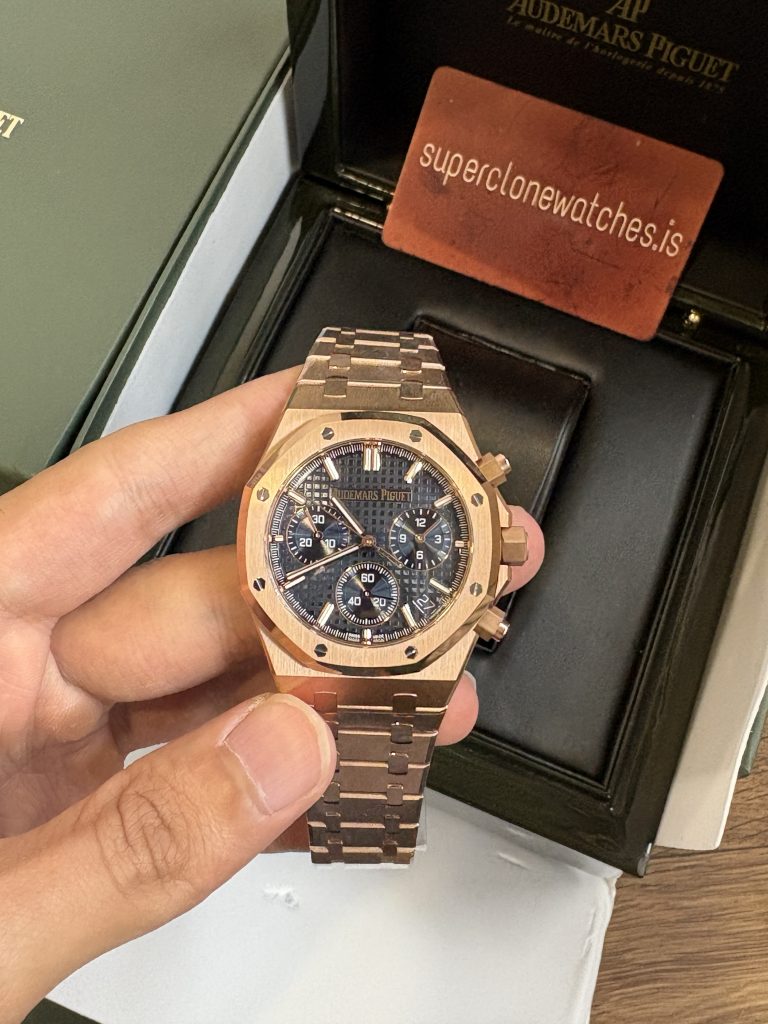 Audemars Piguet Royal Oak Chronograph Rose Gold Blue Dial Ref 26240 Super Clone