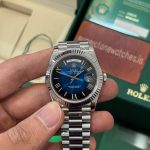 Super Rolex Day Date 40 Replica Blue Ombré 18k White Gold Plated Heavy Weight