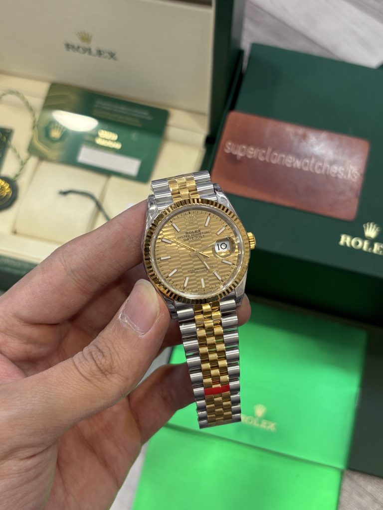 Rolex Datejust 36mm Two Tone Yellow Gold Motif Dial Clone 3235 Movement