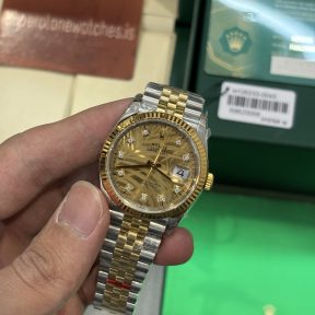 Rolex Datejust 36 Two Tone Yellow Gold Palm Motif Dial Diamond Hour Markers Super Clone